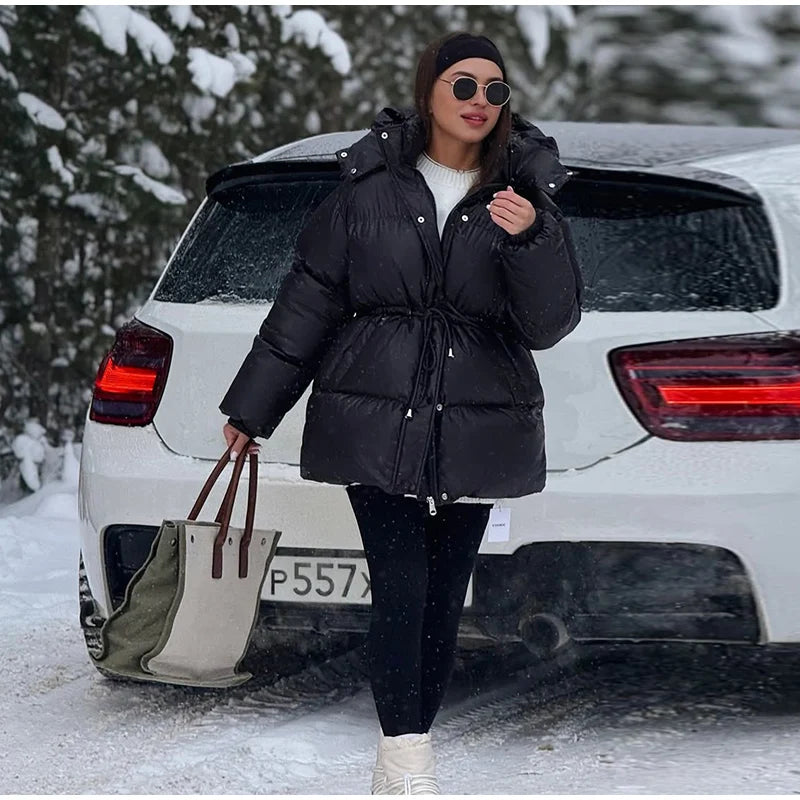 Detachable Hood Cropped Padded Winter Jacket for Women
