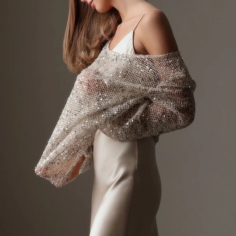 Elegant Sequined Long Sleeve Pullover Blouse for Women