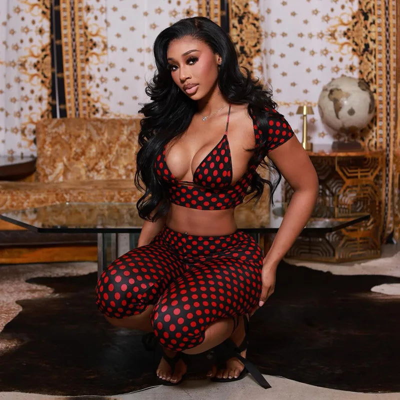 Dot Print Sexy Sling Tank Tracksuit Sets for Women
