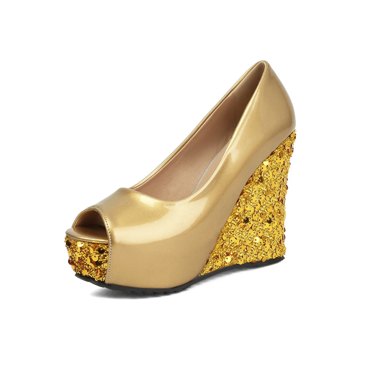 Sparkly Sequin Peep Toe Platform Wedge Sandals for Women