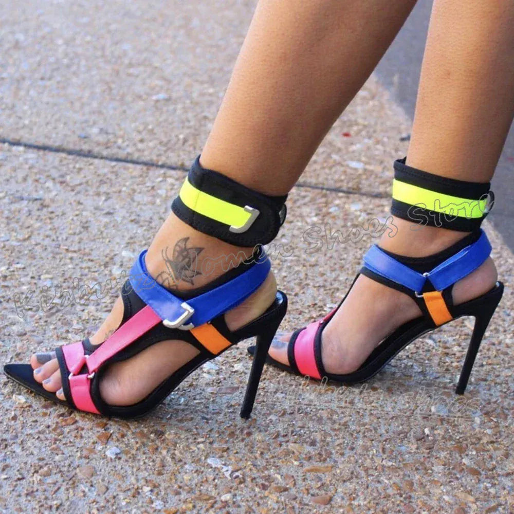 Patchwork Buckle Strap Heeled Sandals – SN Wigs & More