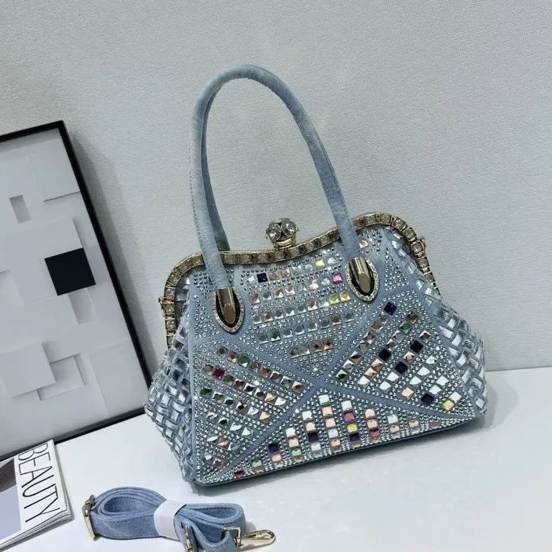 New Women's Diamond Handbag Luxury Brand Diamond Sparkling Dinner Party Women's Handbag Diamond Retro Shoulder Crossbody Bag