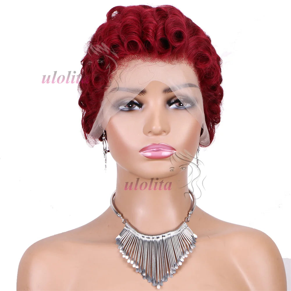 Pixie Cut Short Curly Lace Front Human Hair Wig for Women