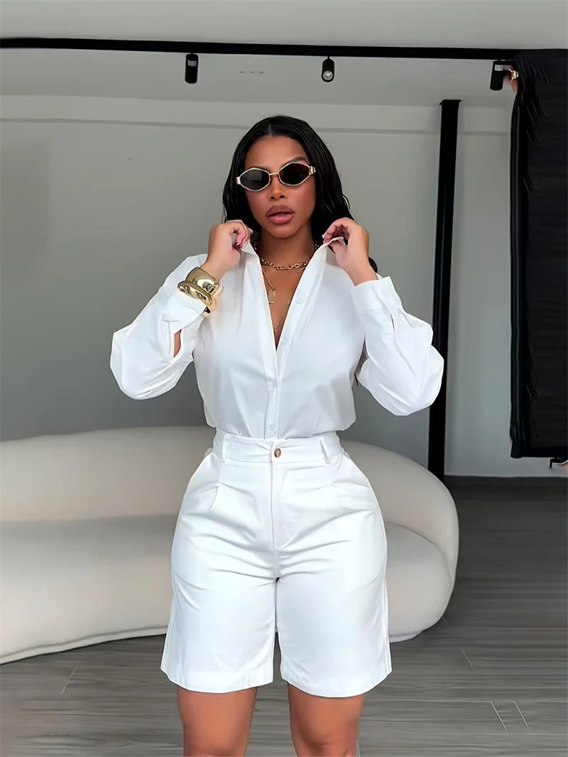 Solid Color Elegant Casual Two Piece Set for Women