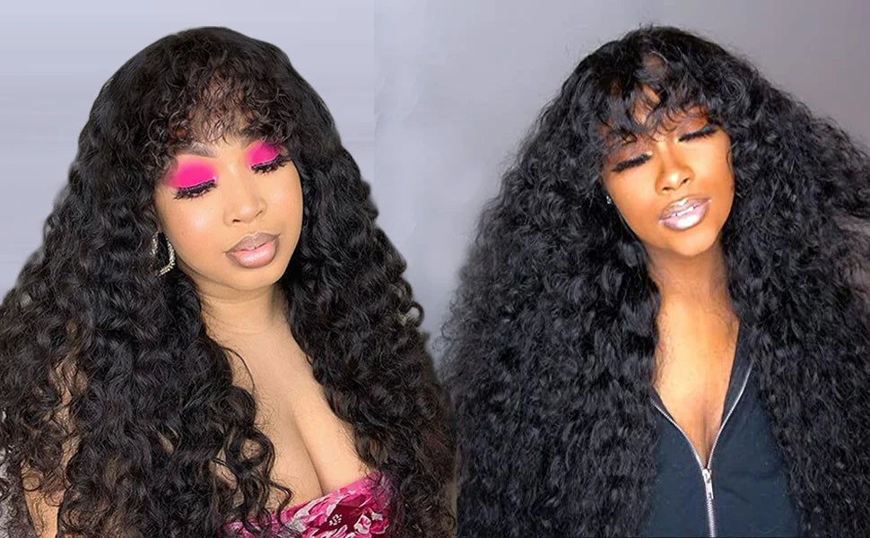 Glueless Water Wave Human Hair Wig With Bangs for Women