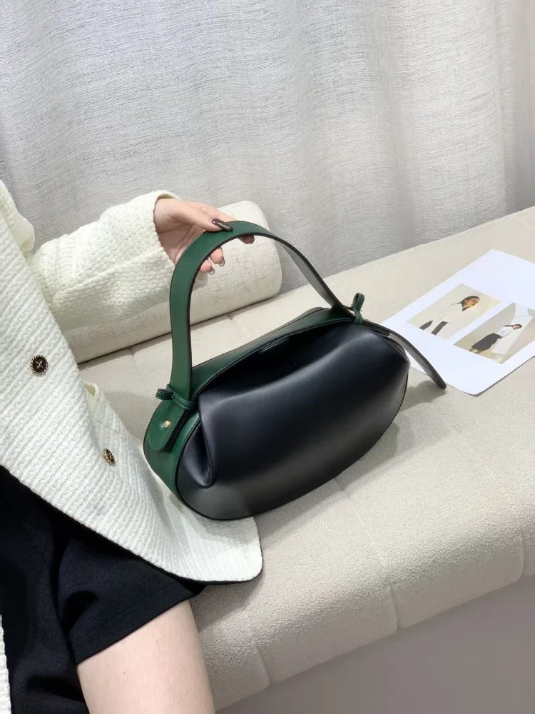 Circular Three-dimensional Bowling Bag For Women Fashion Leather Ruched Top Handle Handbags Casual Shoulder Crossbody Bag Purses