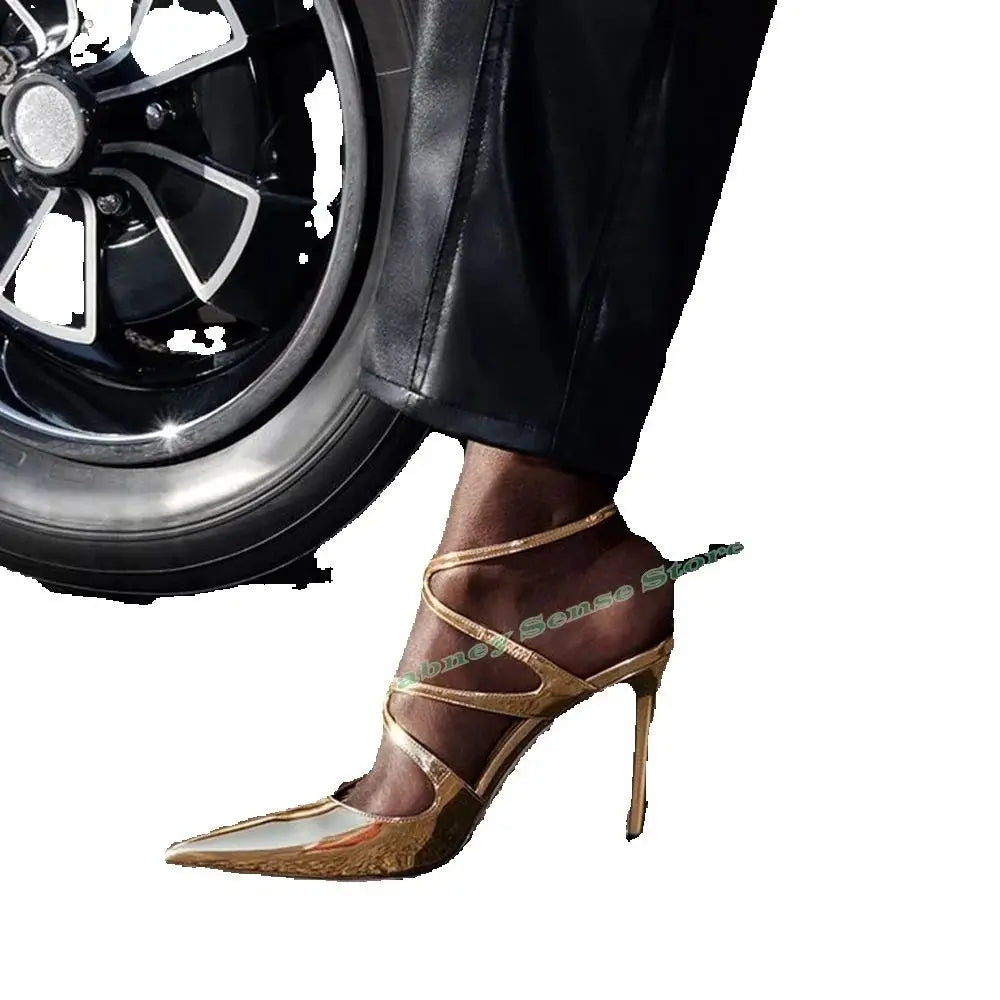 Elegant Gold Pointy Toe Buckle Strap Thin Heel Sandals for Women