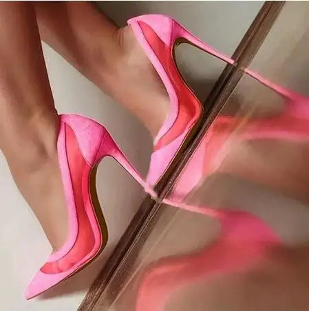 Elegant Nude Pink Black Suede Patchwork Pointed Toe Pumps for Women