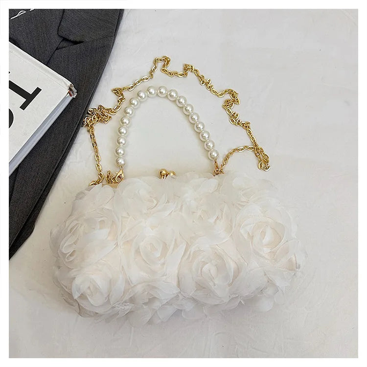 Pearl Floral Chain Evening Crossbody Bag