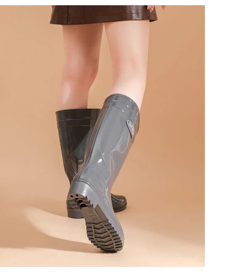 Bright Green Knee High Rain Boots With Antislip Sole for Women