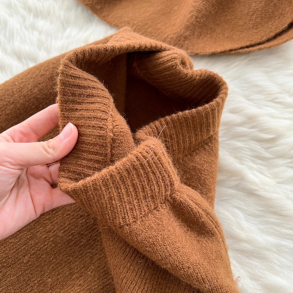Batwing Sleeve Knit Top and High Waist Skirt Set for Women