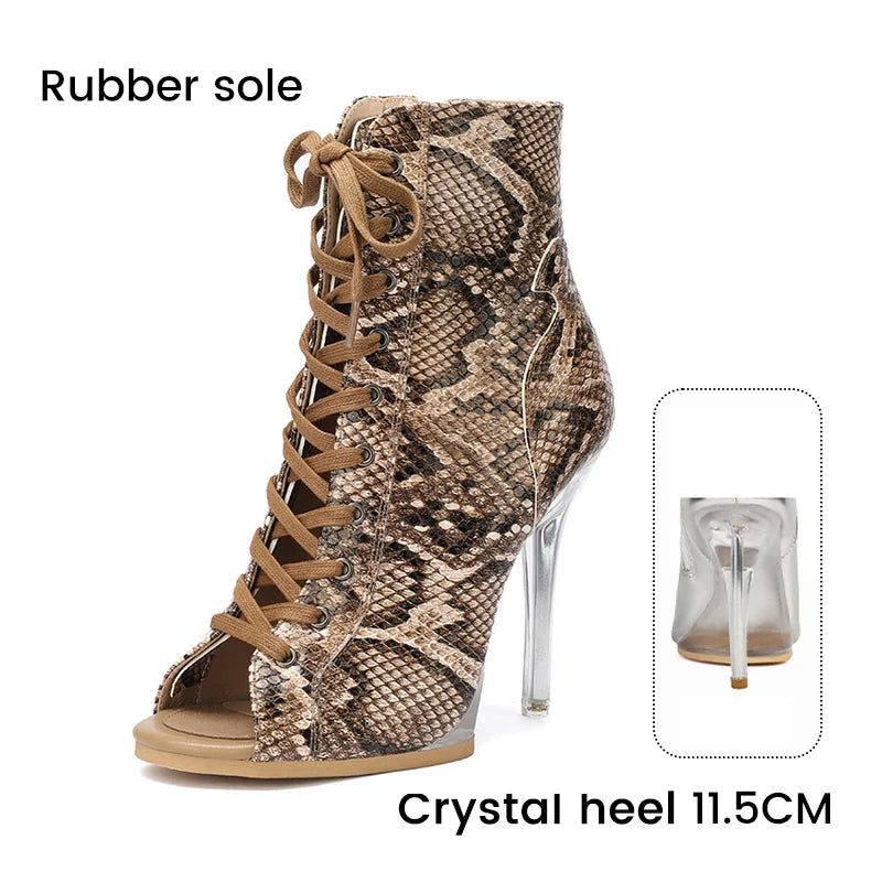Lace-Up Crystal Heel Ballroom Dance Boots for Women