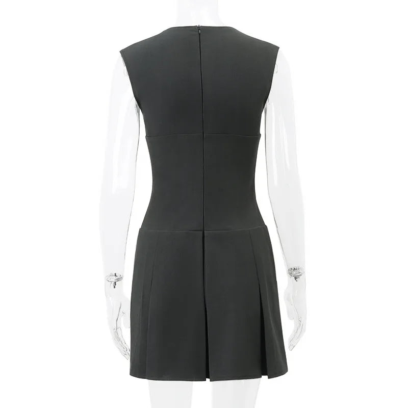 Dress With Deep V Neckline Sleeveless Mini Gray Corset Clubwear Flattering Silhouette Vintage