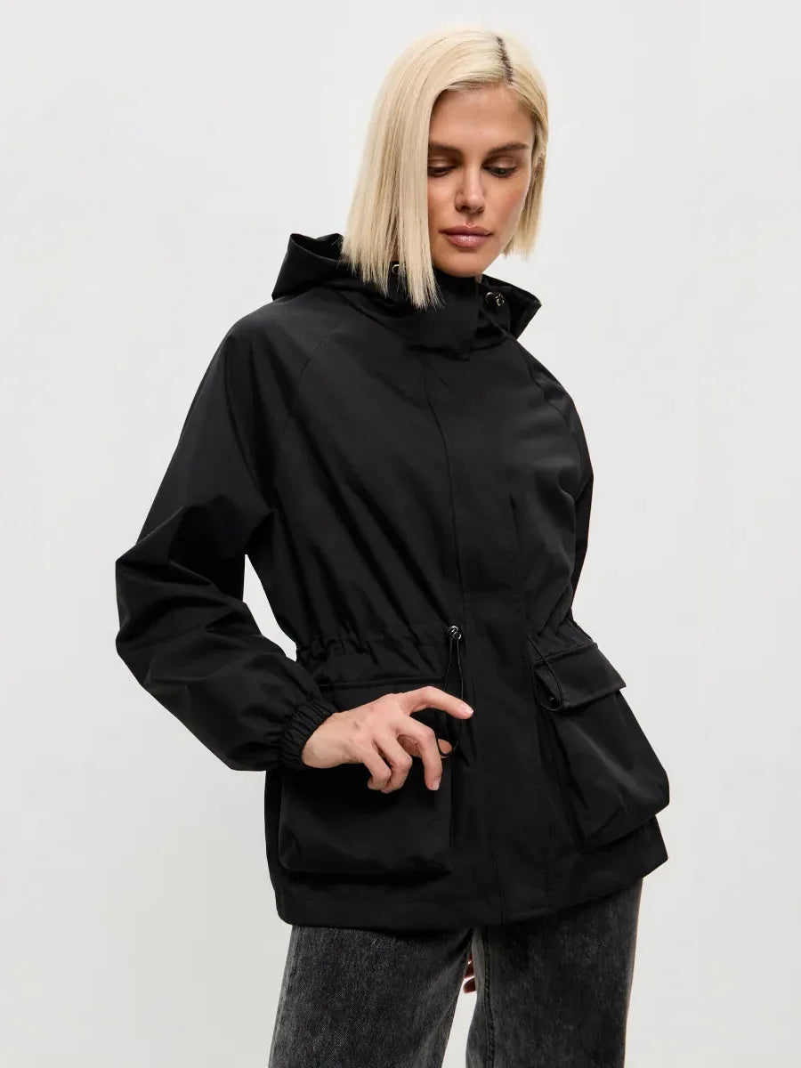 Hooded Hardshell Jacket With Pockets And Zipper for Women