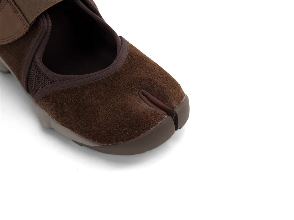 Leather Split Toe Buckle Mary Jane Flat Shoes for Women