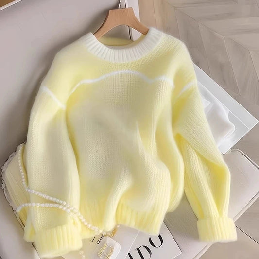 O-Neck Knitted Sweater For Women Neck Warm Chic Pullover Top Long Sleeve Sweater Female Korean Fashion Casual Coat Winter 2025