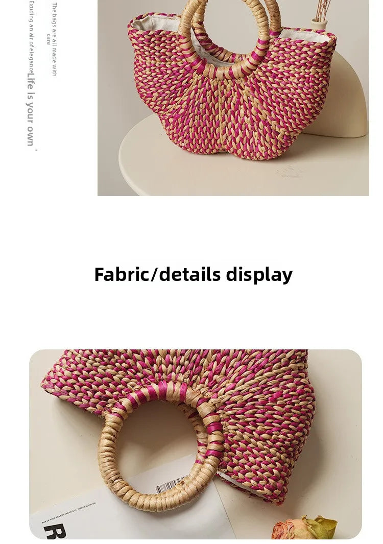 New Straw Woven Women's Bag Hand-woven Straw Women's Handbag Luxury Brand Personalized Fashionable Straw Beach Bag High Quality