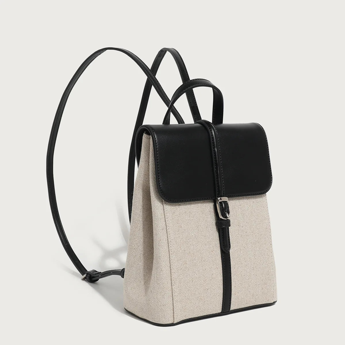 Summer new casual vacation style cowhide spelling linen shoulder bag French loose sense of backpack large capacity schoolbag
