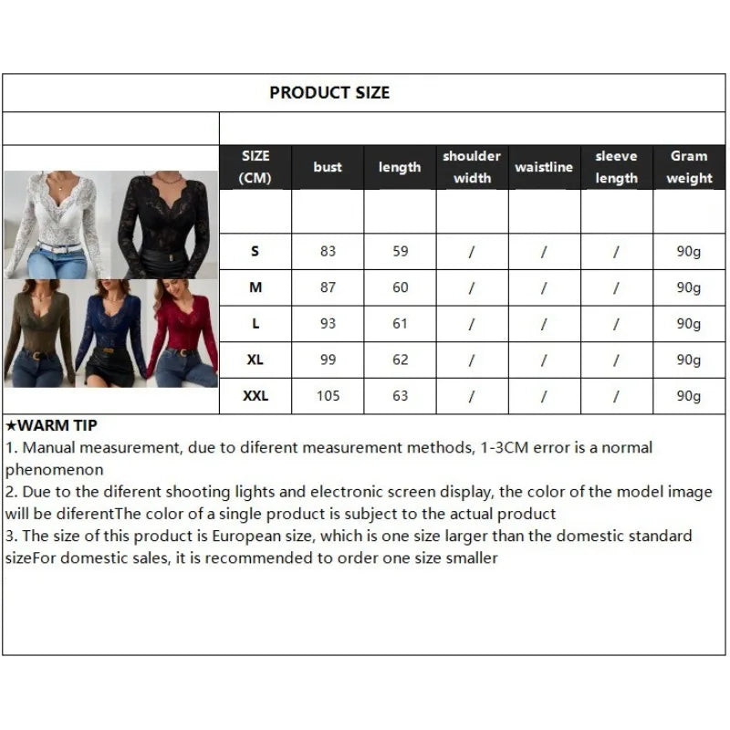 V-Neck Sheer Lace Long Sleeve Top with Scallop Trim for Women