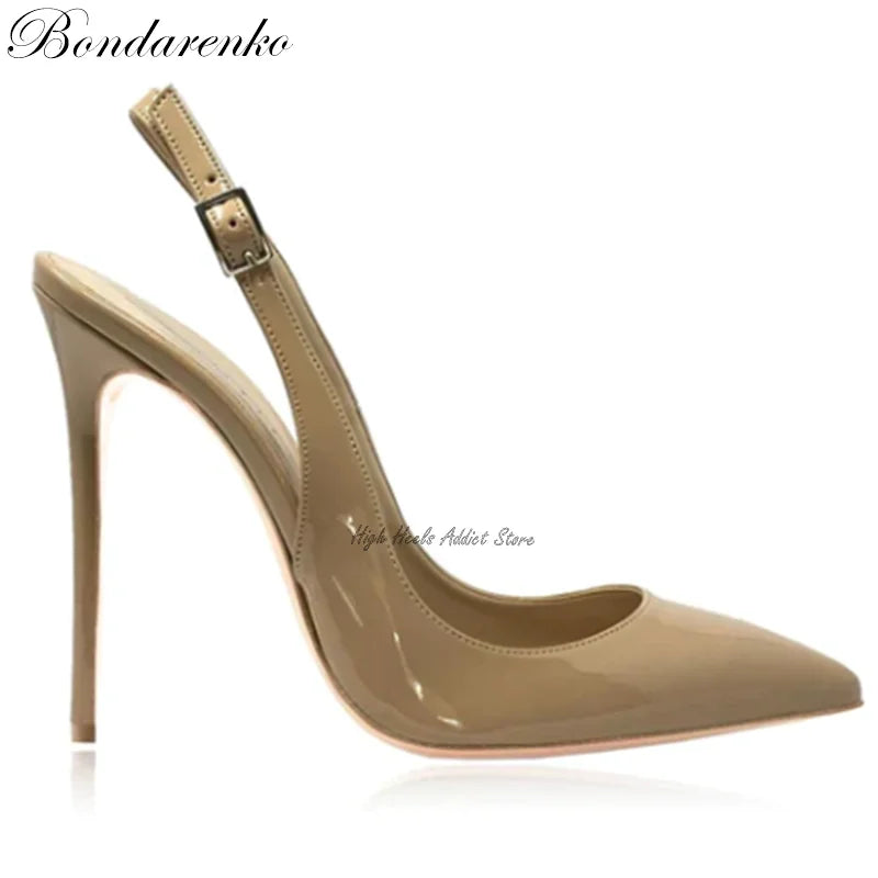 Colorful Patent Leather Slingback Pointed Toe High Heel Pumps for Women
