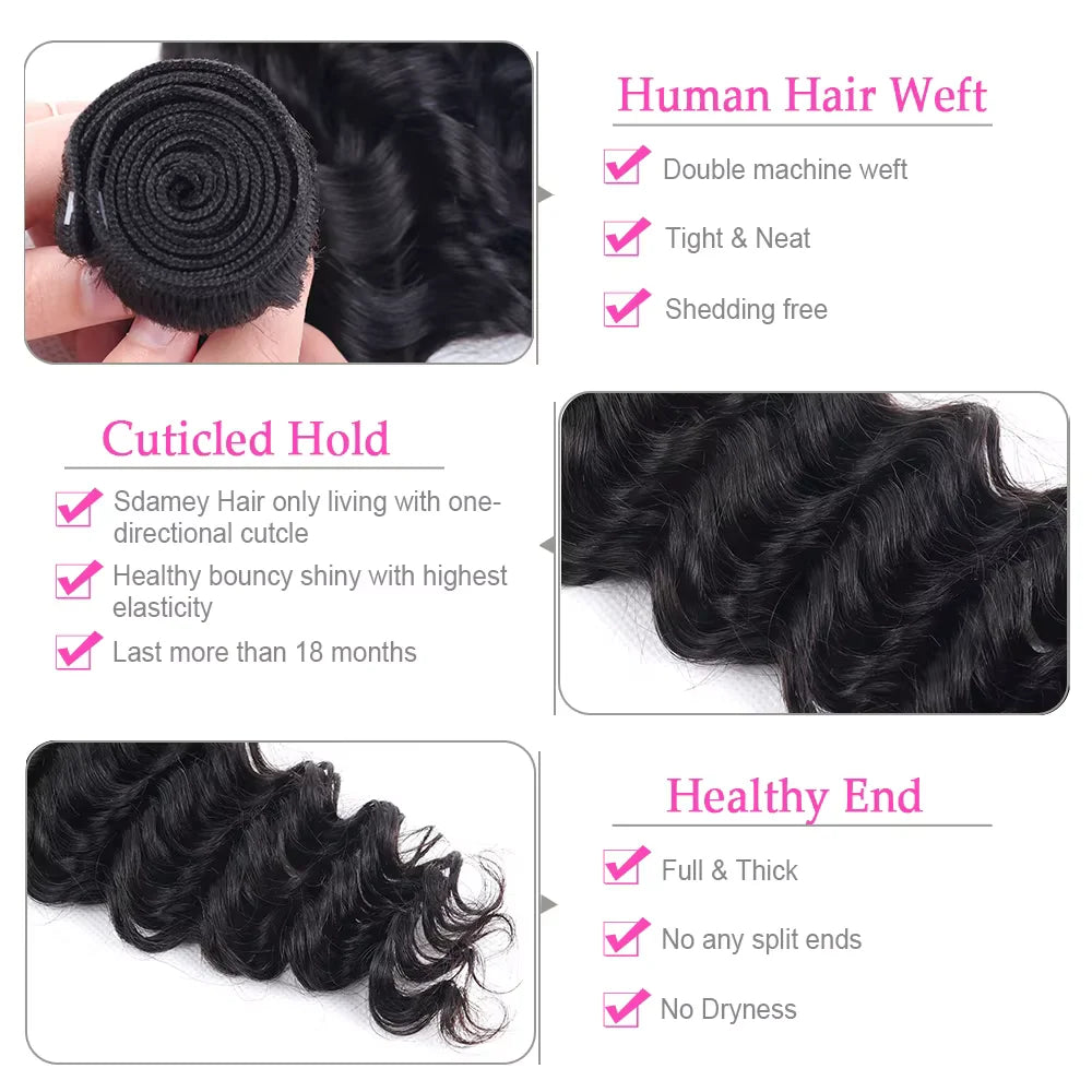 Deep Wave Natural Color Brazilian Hair Bundles for Women