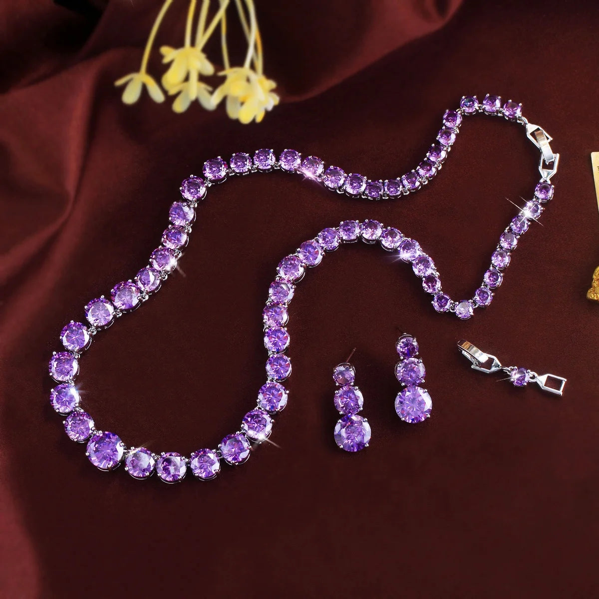 Purple CZ Necklace And Earring Set