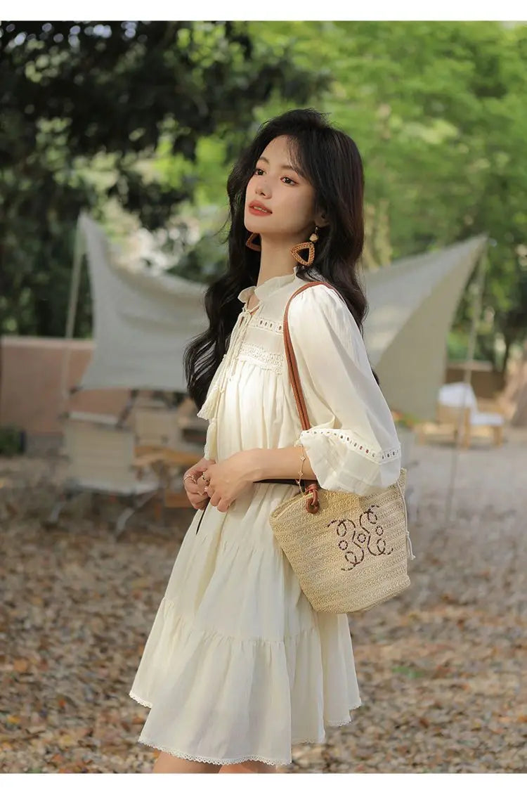 Vacation Style Boho Chic Lace Up Midi Dress for Women