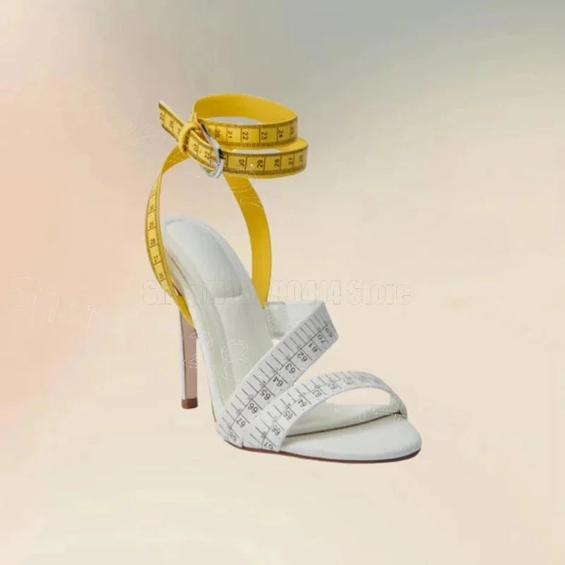 Striped Design Elegant Buckled Open Toe Sandals for Women