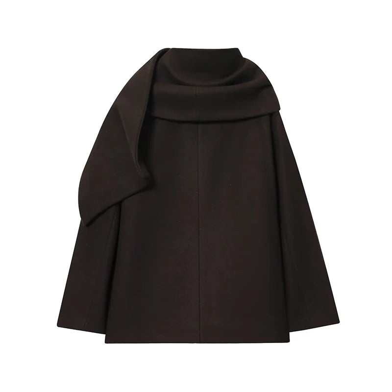Classic Long Trench Coat With Detachable Scarf for Women