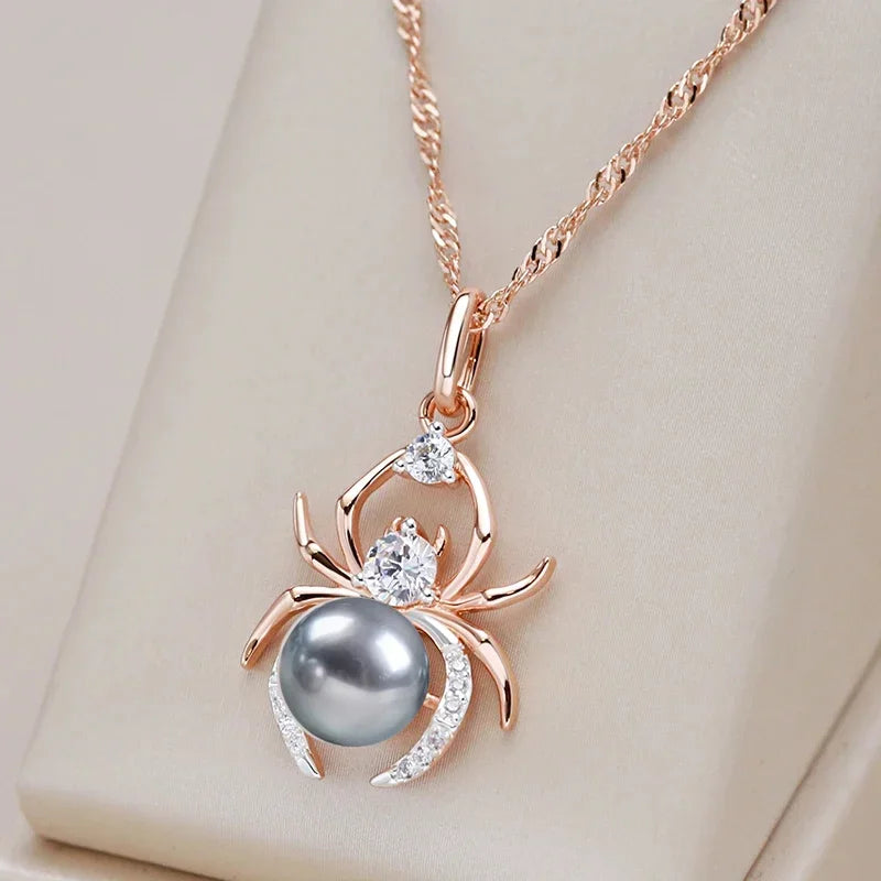 Gray Pearl Spider Necklace Set