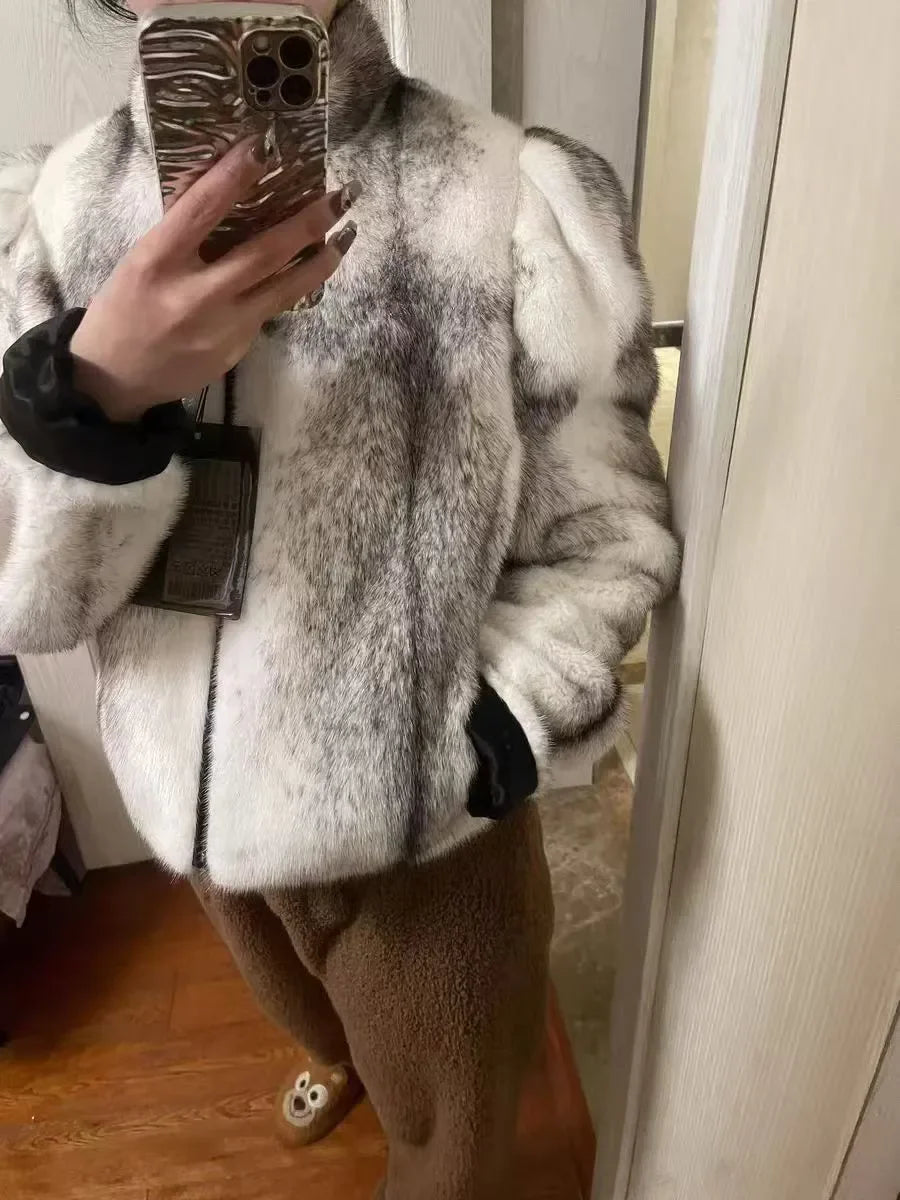 Faux Mink Fur Coat for Women,Short Jackets,O-Neck Overcoat,Female Clothes,High-Quality，England Style,Autumn,Winter,New