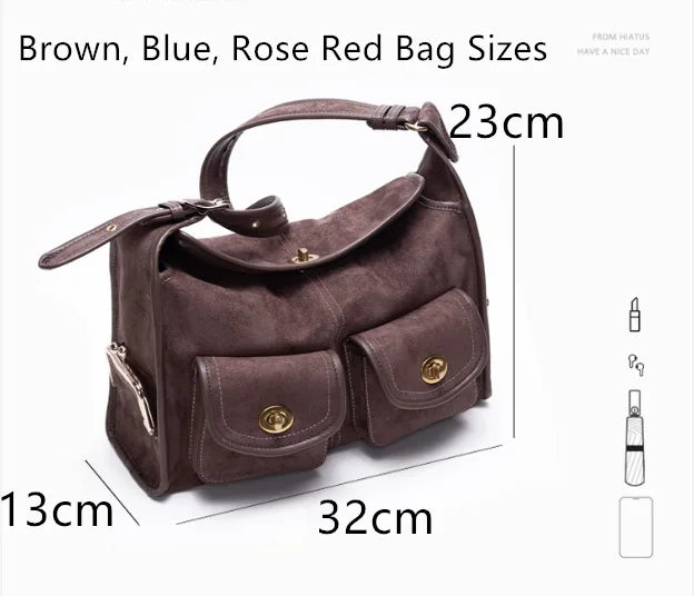 Casual Commuter Large Capacity Suede Pillow Bag Single Shoulder Crossbody Bag Vintage Style Polyester Lining Zipper Closure