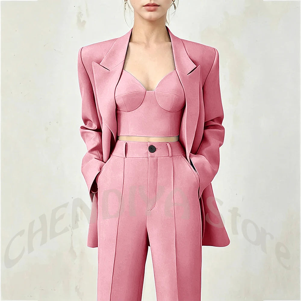 Business Casual Women's Suit Two Piece Peaked Lapel Stylish Double Breasted Formal Outfit Female Jacket Pants Customized