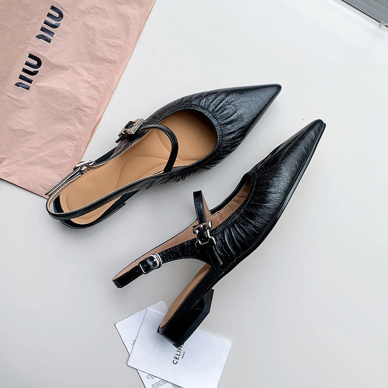 Genuine Leather Pleated Closed Toe Sandals for Women