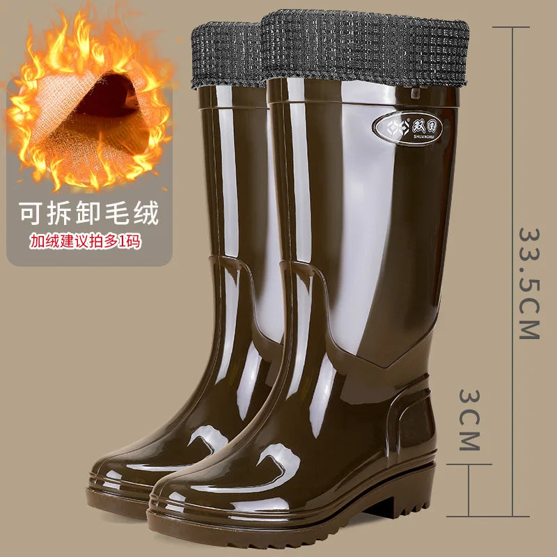 Bright Green Knee High Rain Boots With Antislip Sole for Women