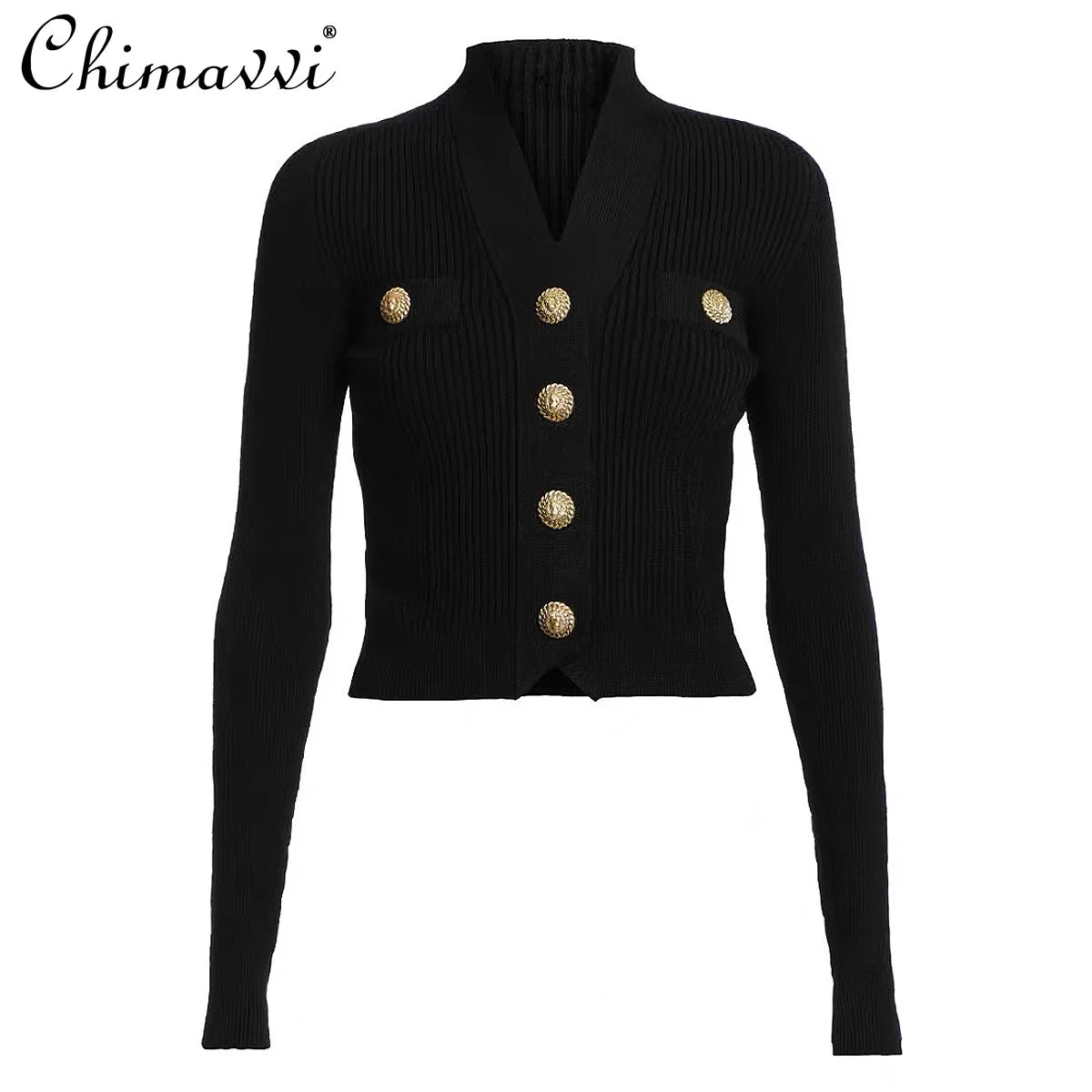 High-end Spring and Autumn New Fashion Women's Knitted Jacket Slim Elegant Commuter Knitted Top Cardigan Hidden Button Sweater