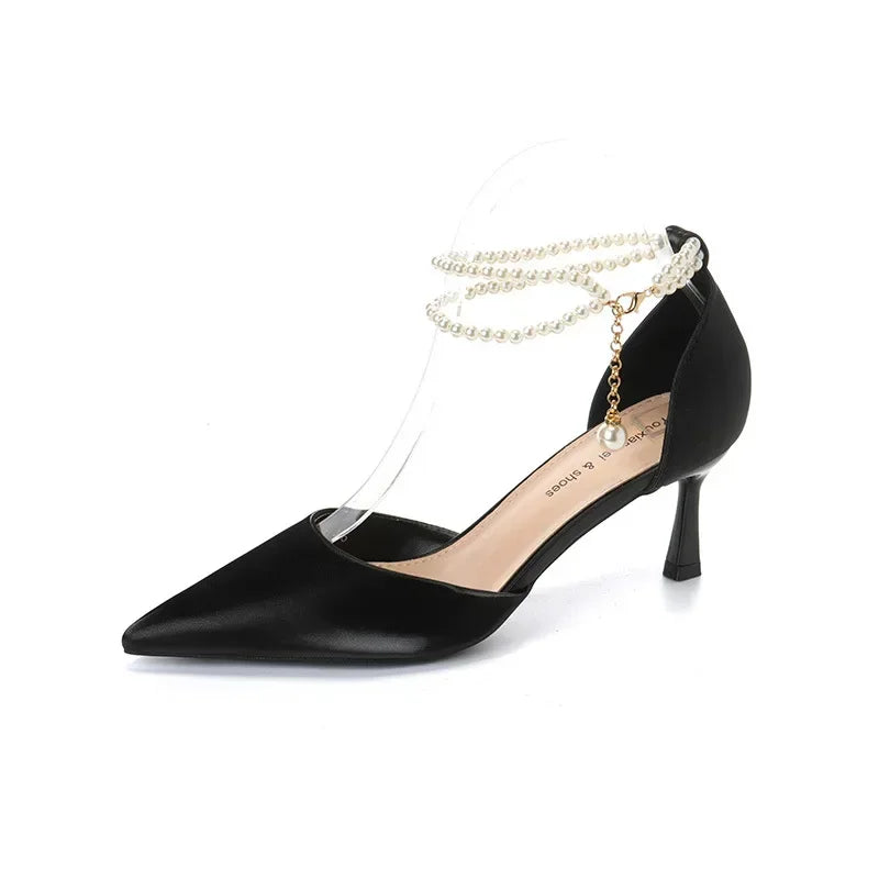 Pearl Stiletto Bow Ankle Pumps