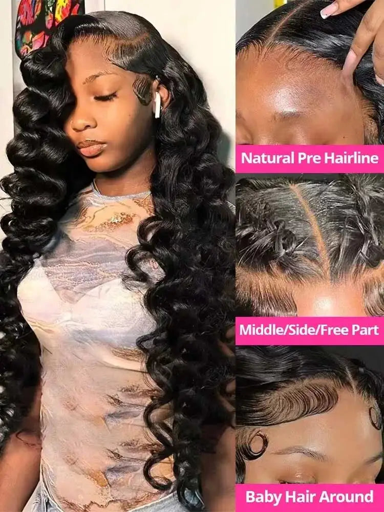 Loose Deep Wave Brazilian Remy Hair Frontal Wig For Women