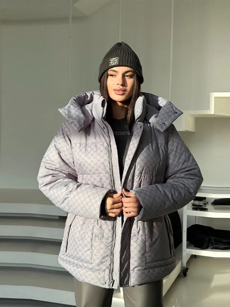 Winter Plaid Hooded Cotton-Padded Jacket for Women