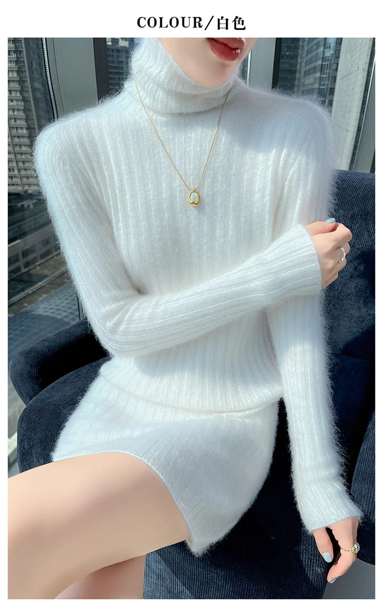 High Neck Slim Fit Stretch Knit Mini Dress for Women