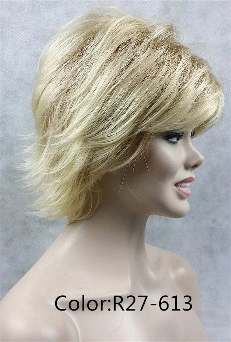 Fluffy Short Straight Layered Blonde Synthetic Wig For Women