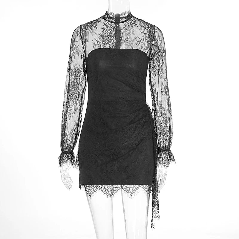 Pleated Waist Lace Embroidered Mini Dress for Women