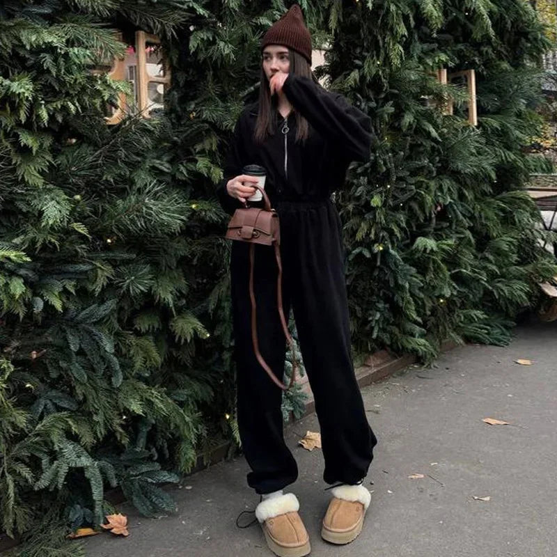 Casual Brown Stand Collar Long Sleeve Jumpsuit for Women