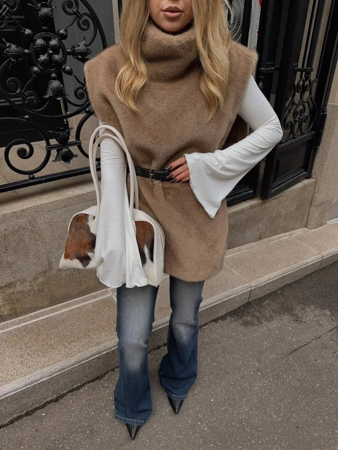 Mandarin Collar Faux Fur Vest
