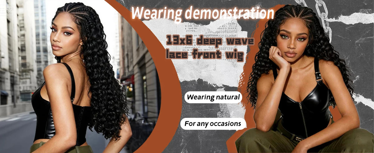 Natural Deep Wave Lace Frontal Human Hair Wig For Women