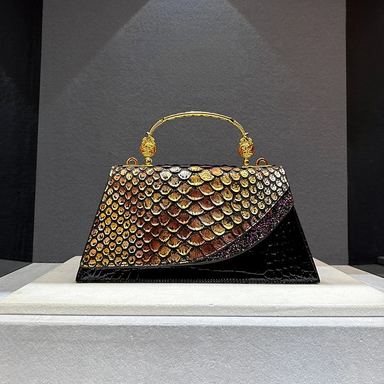 Dragon Scale Crocodile Print Cowhide Handbag for Women