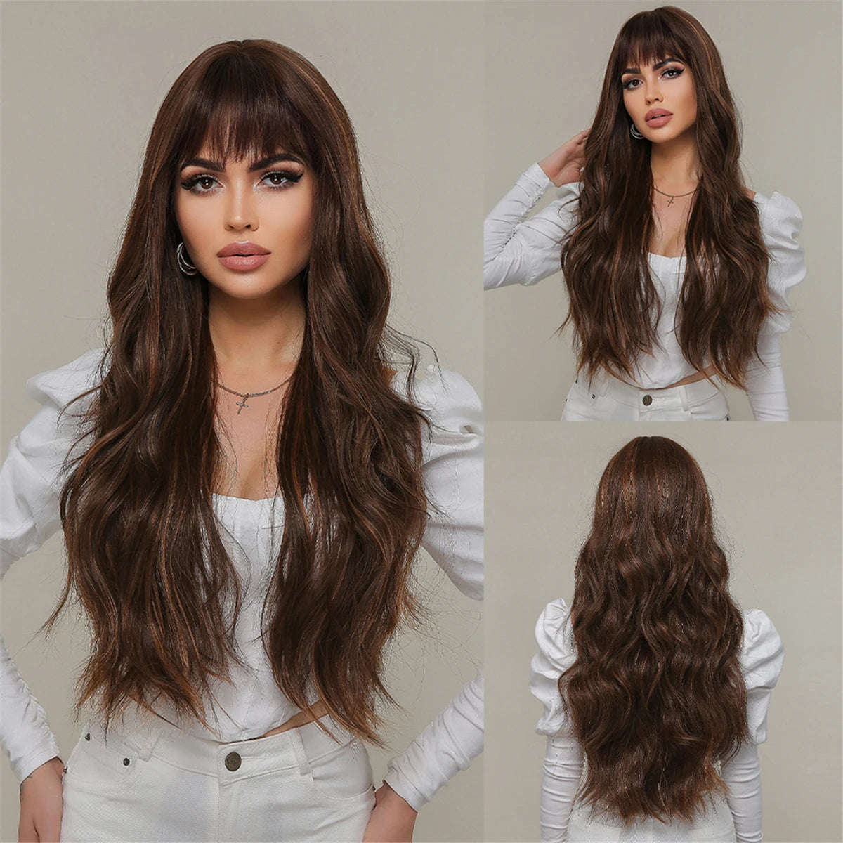 Long Wavy Black Synthetic Wig With Blonde Bangs for Women