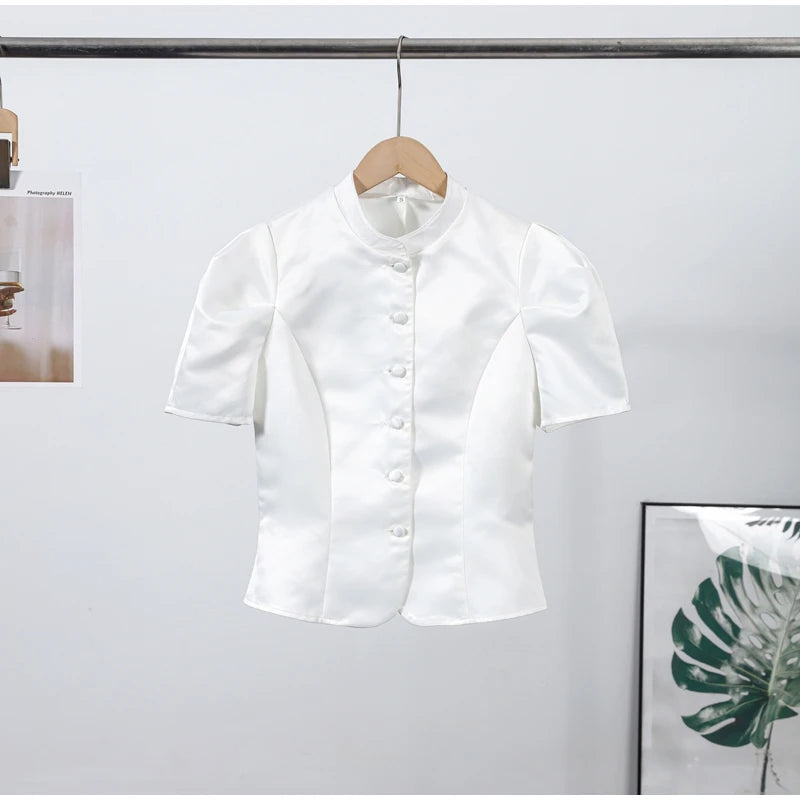 Stand Collar Puff Sleeve Coat