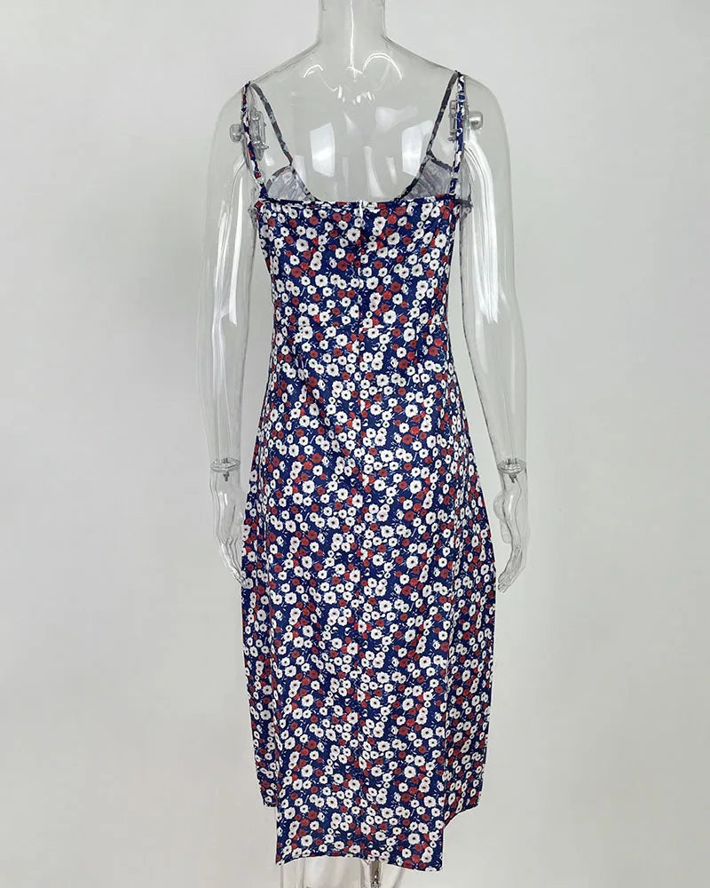 Floral Print Spaghetti Strap Dress for Women Beach Party Style