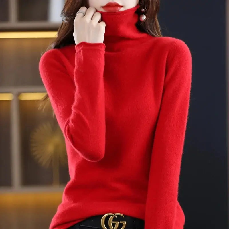 Wool Turtleneck Sweater With Stacked Collar for Women